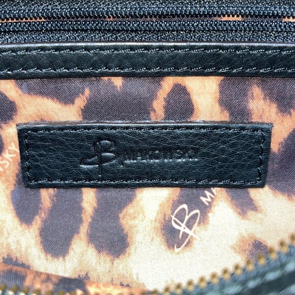 B. Makowsky Women’s Black & Bronze Leather With Fringe Zippered Crossbody Bag - Picture 8 of 15